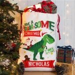Personalised Dinosaur T Rex Christmas Present Sack