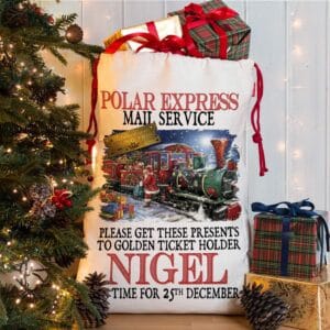 Personalised Polar Express Train Mail Christmas Present Sack