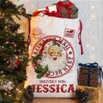 Personalised Vintage Santa Mail Christmas Present Sack