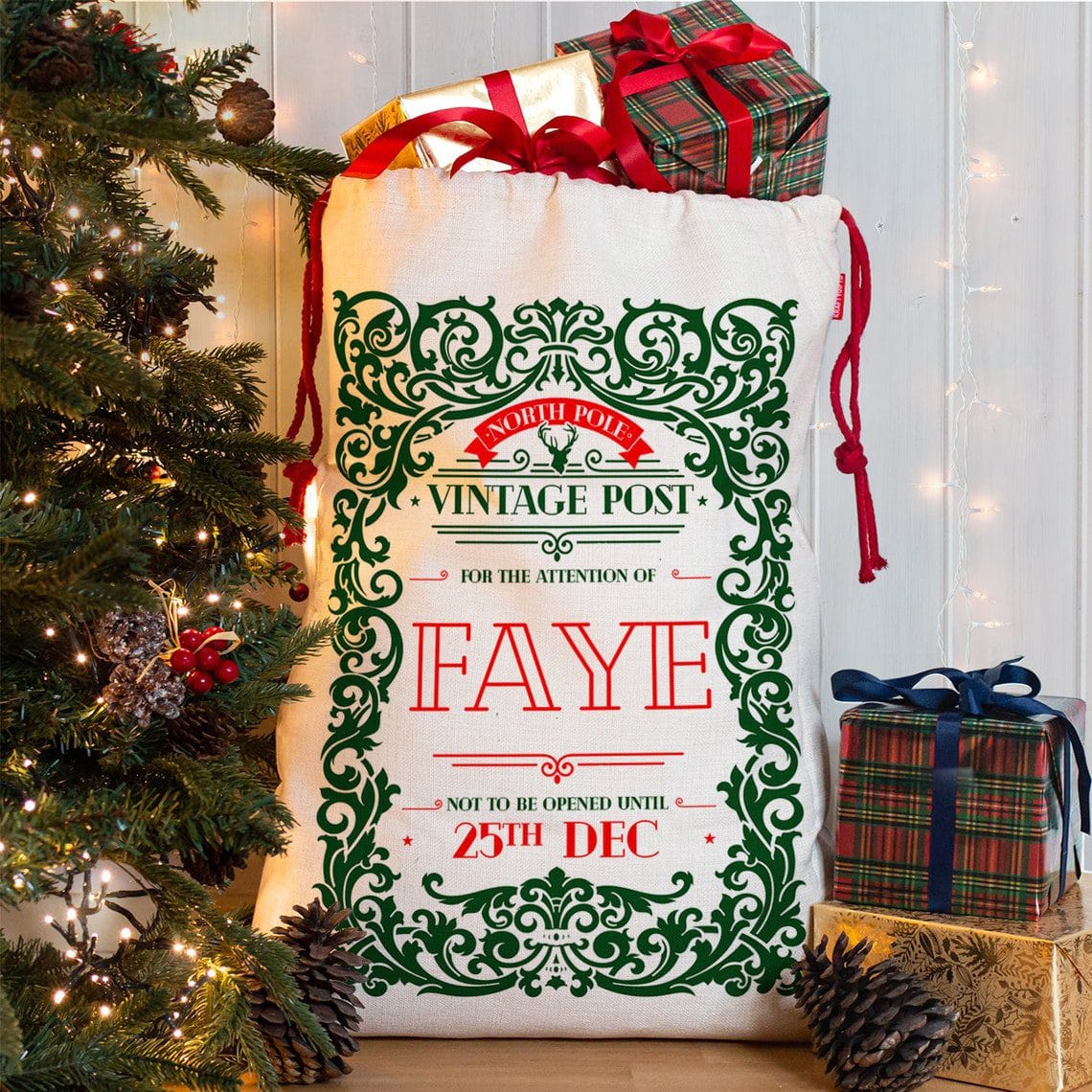 Personalised Vintage North Pole Post Christmas Present Sack
