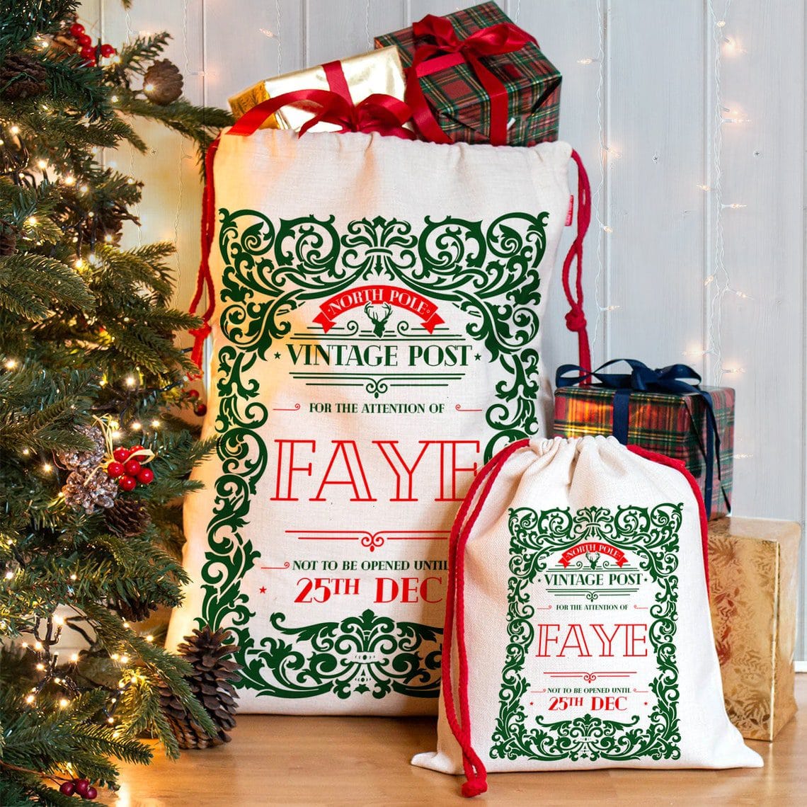 Personalised Vintage North Pole Post Christmas Present Sack