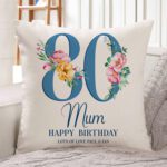Personalised Floral 80th Birthday Cushion Cover Gift