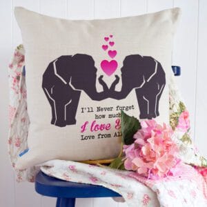 Personalised Elephant Couple Cushion Cover Valentines Anniversary Gift