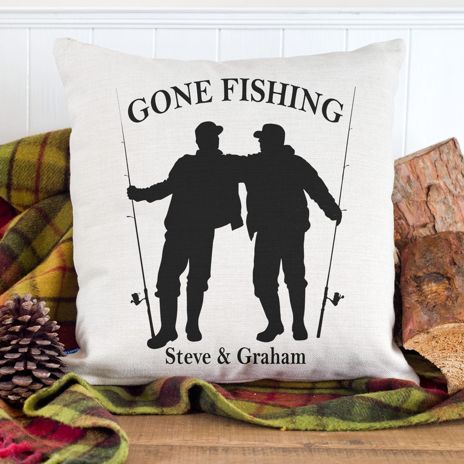 Personalised Gone Fishing Cushion Cover Gift