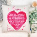 Personalised Nanny Grandma Nana Love Heart Grandchildren Cushion Cover Gift
