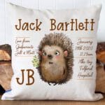 Personalised Newborn Hedgehog Cushion Cover New Baby Christening Gift