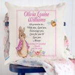 Personalised Peter Rabbit Newborn Godparent Cushion Cover New Baby Girl Christening Gift