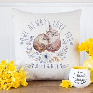 Personalised Owl Always Love You Couple Cushion Cover Anniversary Valentines Gift