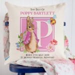 Personalised Peter Rabbit Newborn Christening Cushion Cover New Baby Girl Godparent Gift