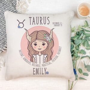 Personalised Taurus Zodiac Sign Girls Cushion Cover Horoscope Birthday Gift