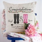 Personalised Wellies Wedding Cushion Cover Mr & Mrs Wellington Couple Gift