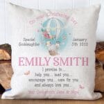 Personalised Christening Godparent Cushion Cover New Baby Girl Gift