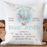 Personalised Christening Godparent Cushion Cover New Baby Boy Gift
