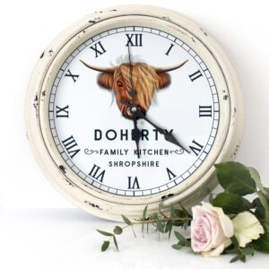 Personalised Highland Cow Kitchen Wall Clock KRC10