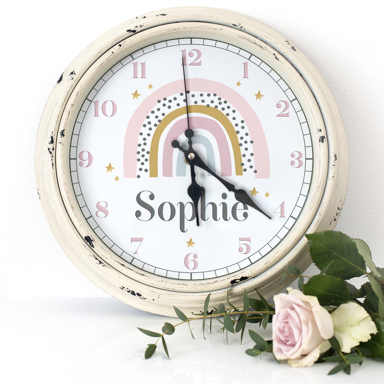 Personalised Rainbow Christening Nursery Wall Clock KRC17