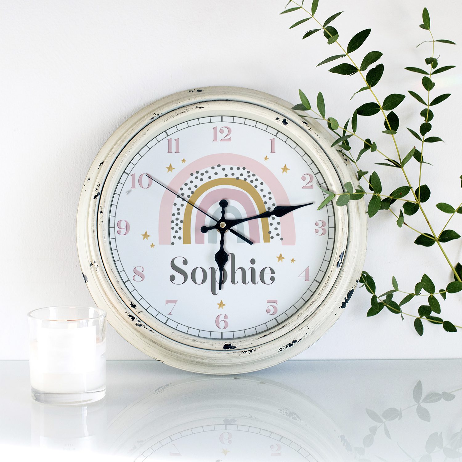 Personalised Rainbow Christening Nursery Wall Clock KRC17 - Image 3