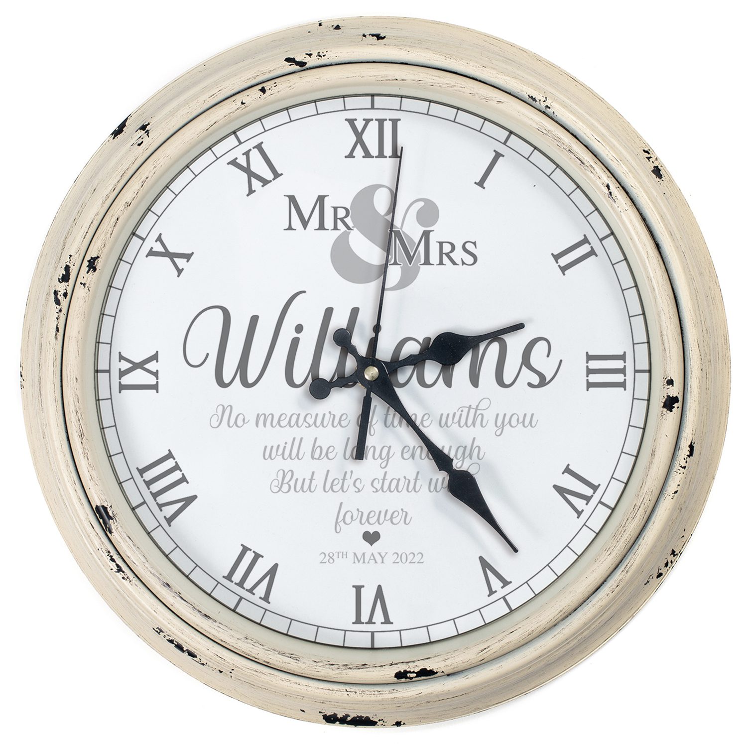 Personalised Mr & Mrs Wedding Clock Forever Quote KRC27 - Image 8