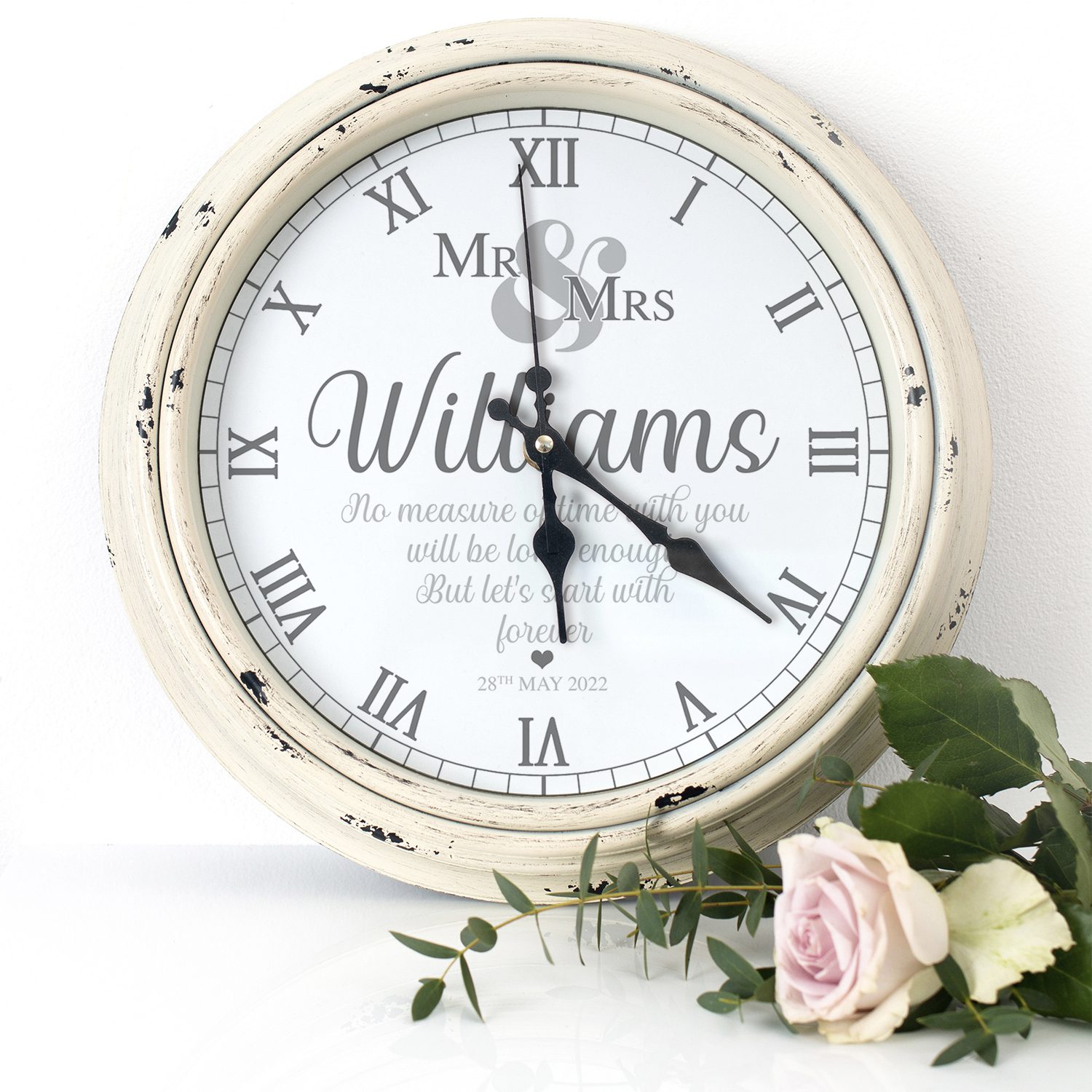 Personalised Mr & Mrs Wedding Clock Forever Quote KRC27