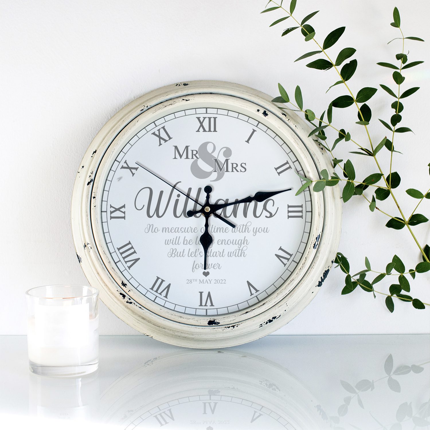 Personalised Mr & Mrs Wedding Clock Forever Quote KRC27 - Image 3