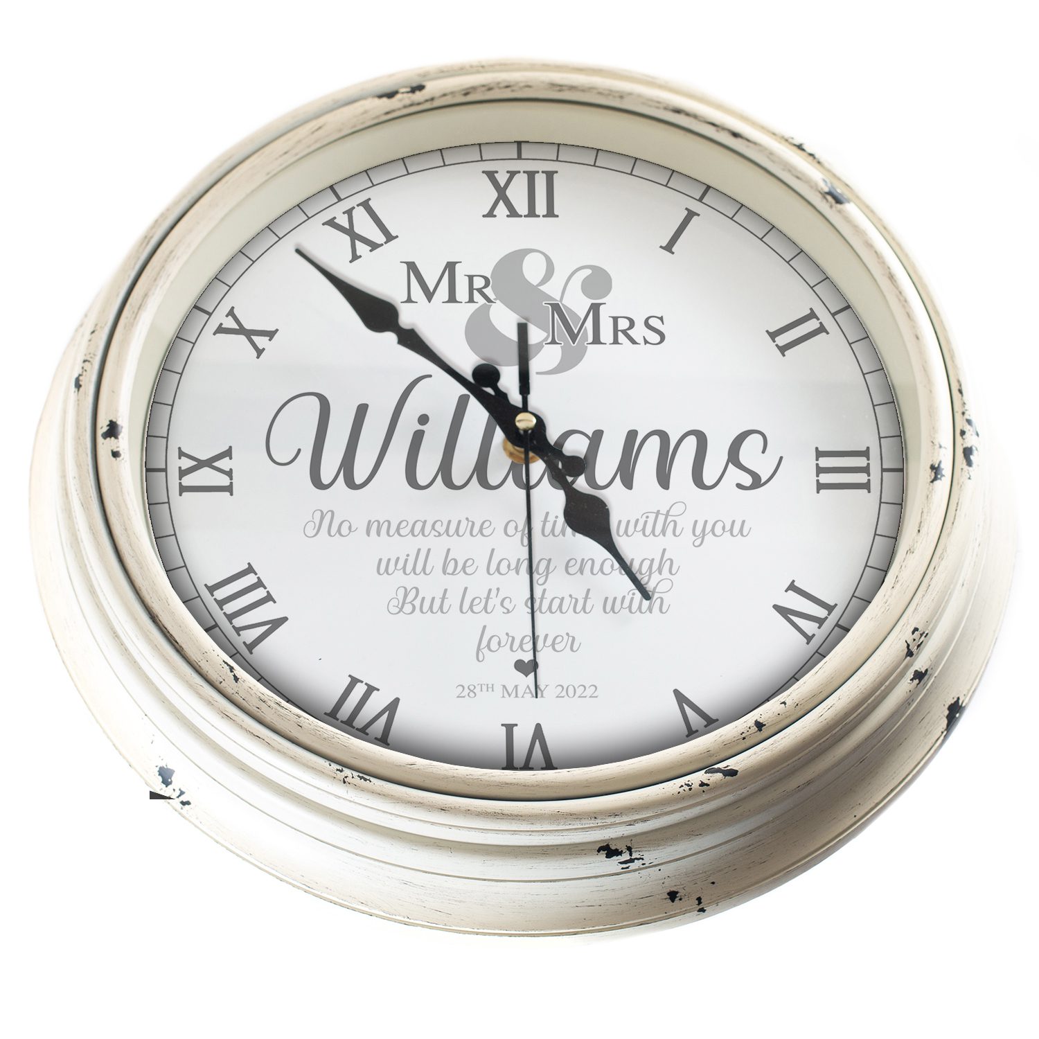 Personalised Mr & Mrs Wedding Clock Forever Quote KRC27 - Image 5