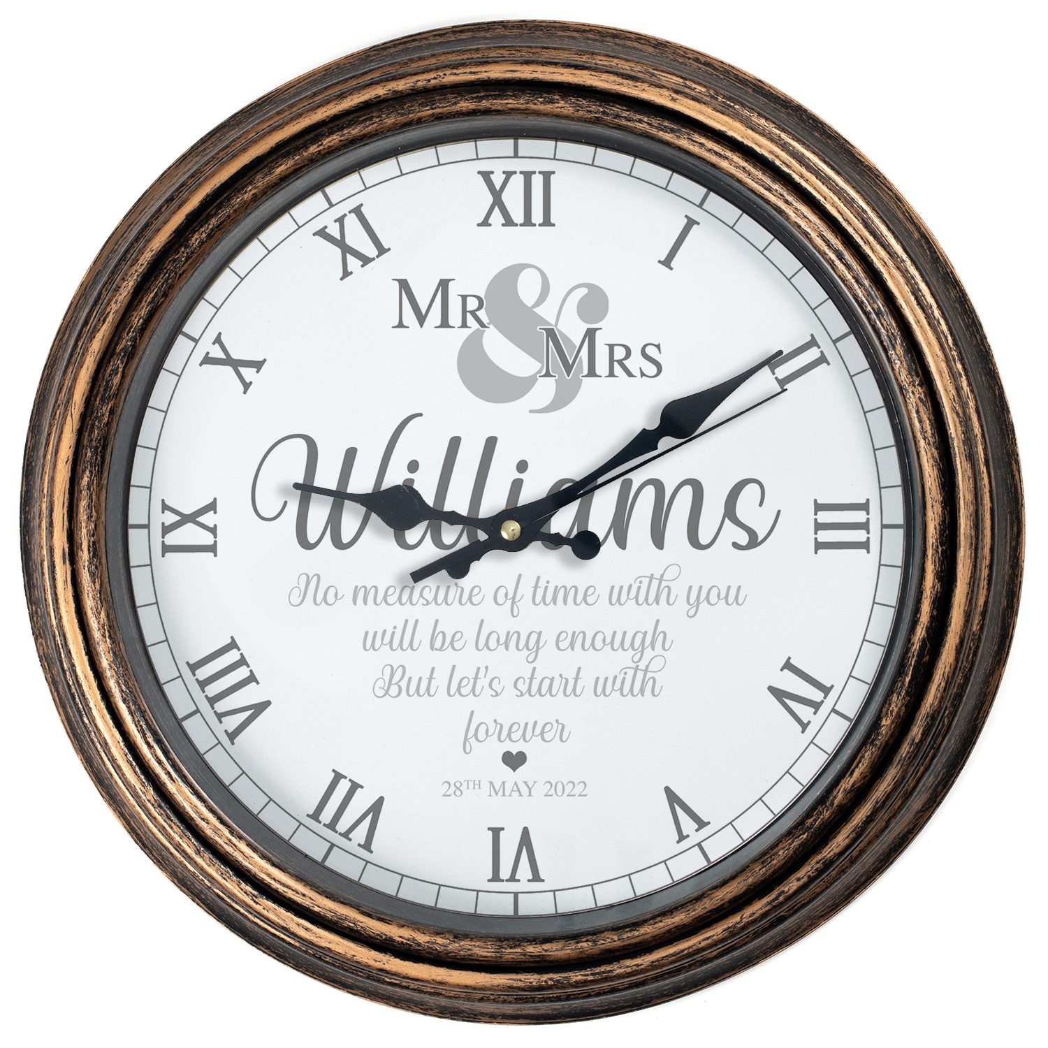 Personalised Mr & Mrs Wedding Clock Forever Quote KRC27 - Image 6