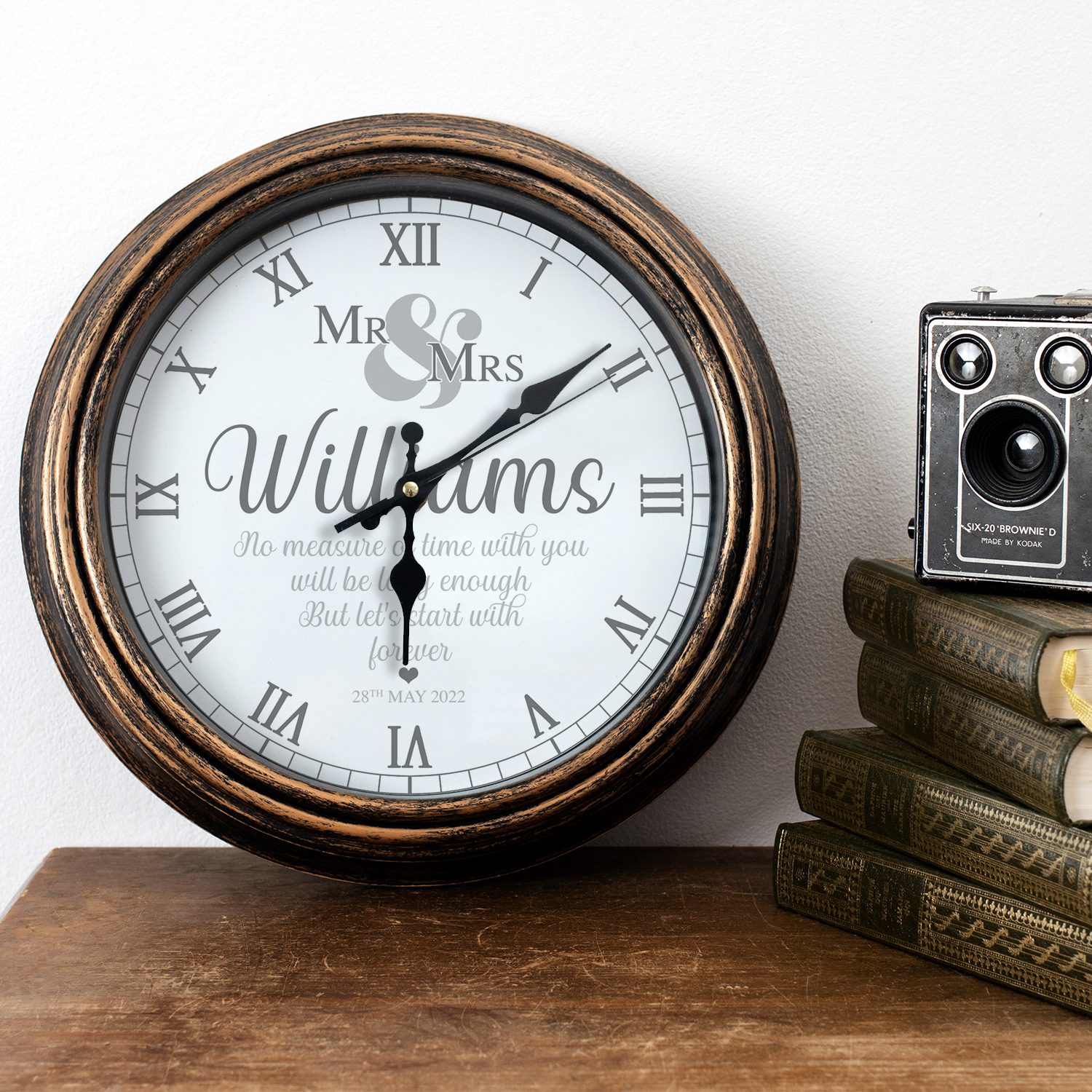 Personalised Mr & Mrs Wedding Clock Forever Quote KRC27 - Image 2