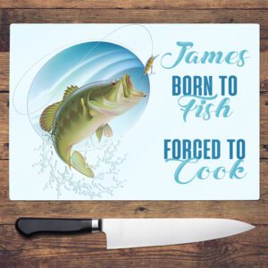 Personalised Born To Fish Glass Chopping Board KCH08