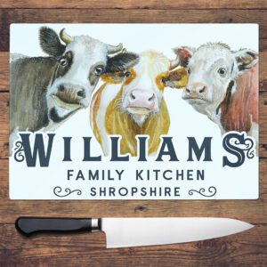 Personalised Cow Family Chopping Board KCH17