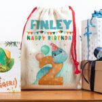 Personalised Dinosaur Babys 2nd Birthday Present Bag Kids Boys Party Gift Sack