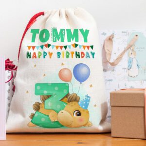 Personalised Kids Dinosaur 3rd Birthday Present Bag Boys Party Gift Sack
