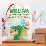 Personalised Kids Dinosaur 7th Birthday Present Bag Boys Party Gift Sack