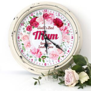Personalised Worlds Best Mum Wall Clock Floral Mothers Day Home Decor Gift