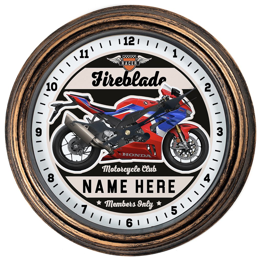 Personalised Motorcycle Wall Clock Honda Fireblade Biker Gift Motorbike Home Decor