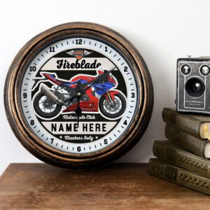 Personalised Motorcycle Wall Clock Honda Fireblade Biker Gift Motorbike Home Decor