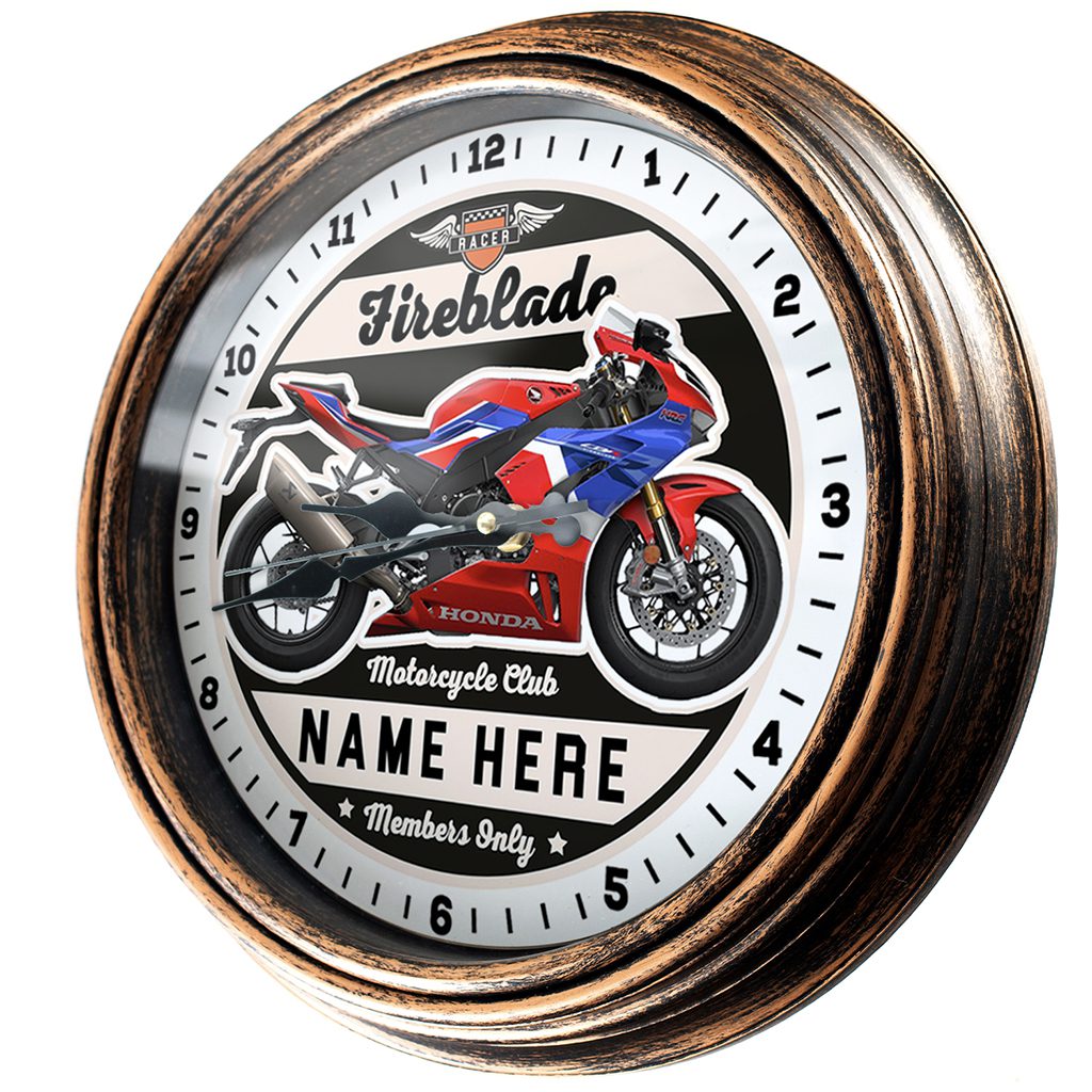 Personalised Motorcycle Wall Clock Honda Fireblade Biker Gift Motorbike Home Decor