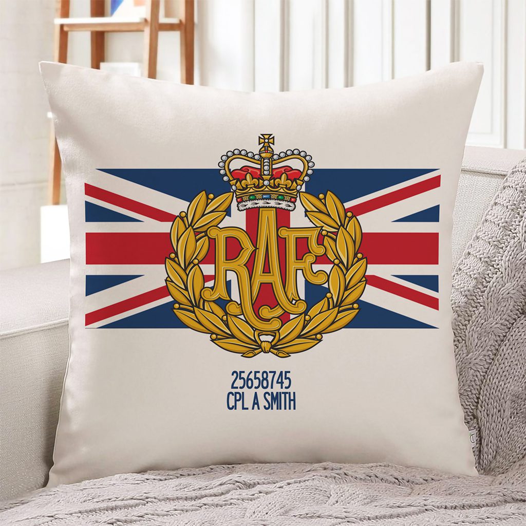 Personalised Royal Air Force Cap and Badge Military Cushion Cover