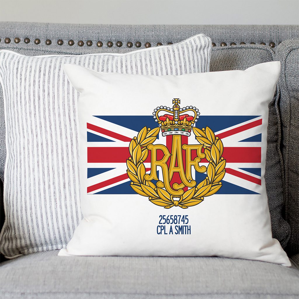 Personalised Royal Air Force Cap and Badge Military Cushion Cover