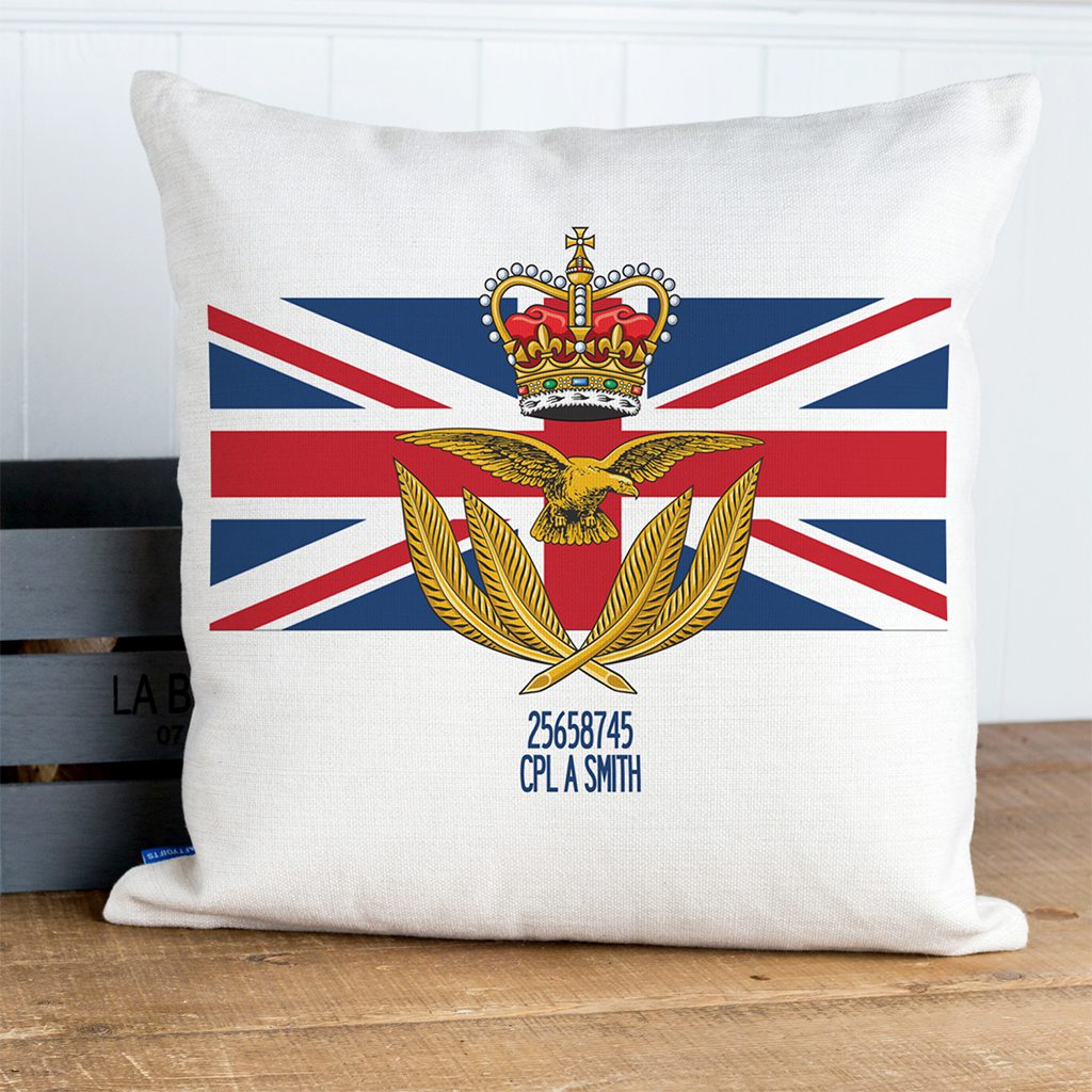 Personalised Royal Air Force Warrant Office Cap and Badge Military Cushion Cover