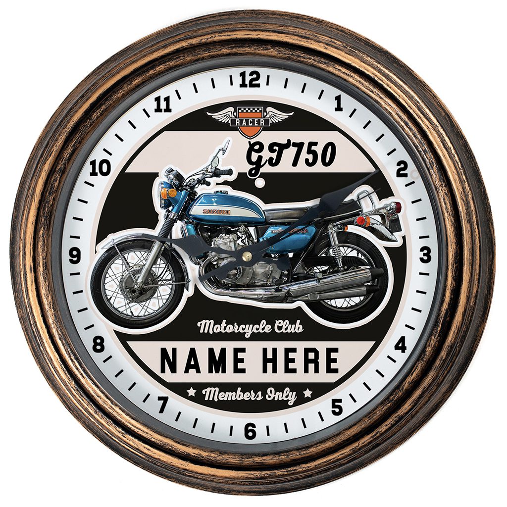 Personalised Motorcycle Wall Clock Suzuki GT750 Biker Gift Motorbike Home Decor