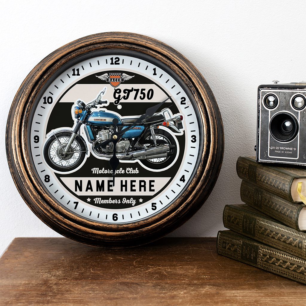 Personalised Motorcycle Wall Clock Suzuki GT750 Biker Gift Motorbike Home Decor