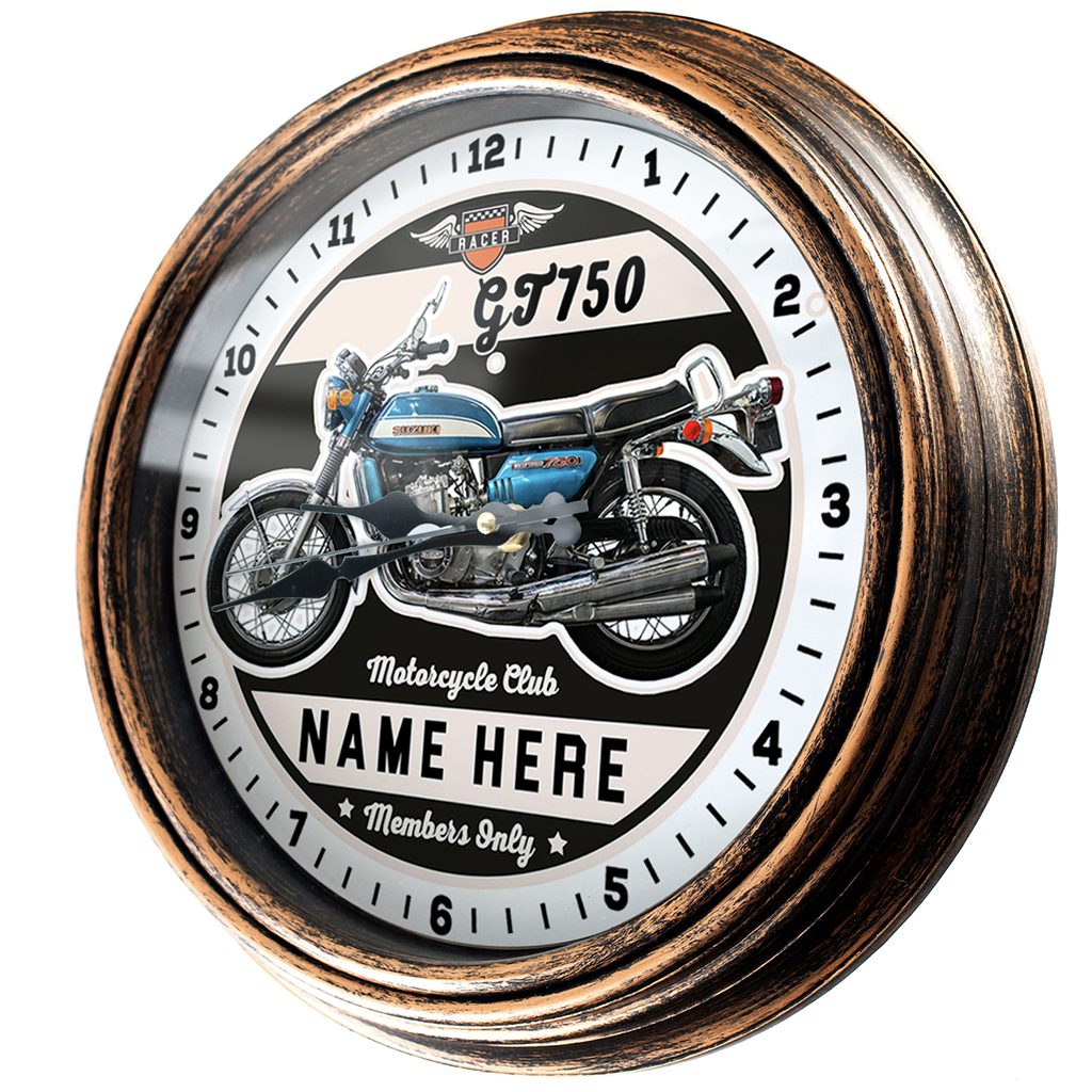 Personalised Motorcycle Wall Clock Suzuki GT750 Biker Gift Motorbike Home Decor