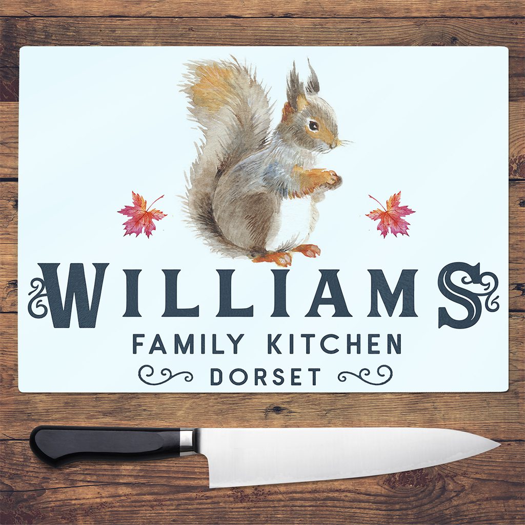 Personalised Squirrel Family Chopping Board KCH34