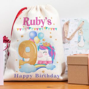 Personalised Kids 9th Birthday Unicorn Present Bag Girls Party Gift Sack