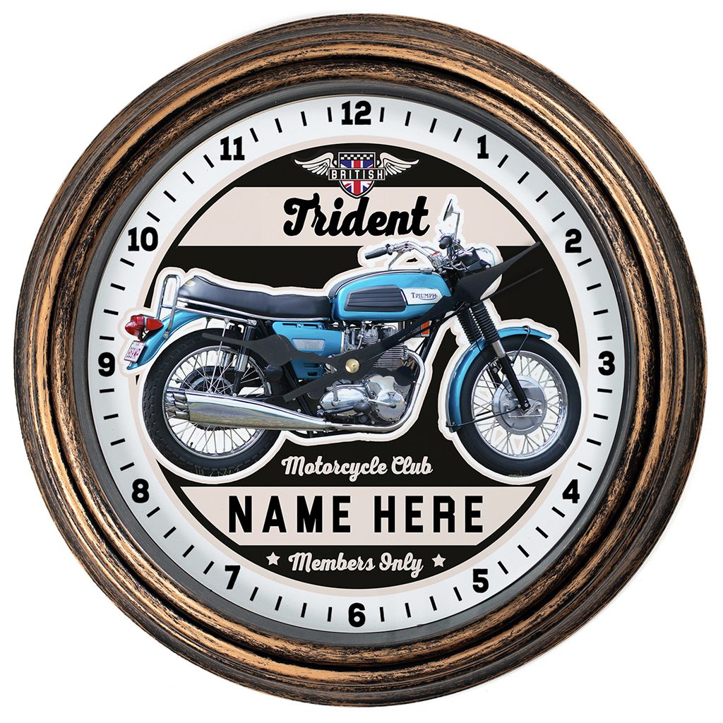 Personalised Motorcycle Wall Clock Triumph Trident Biker Gift Motorbike Home Decor