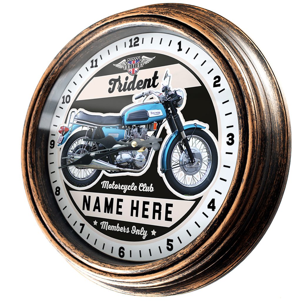 Personalised Motorcycle Wall Clock Triumph Trident Biker Gift Motorbike Home Decor