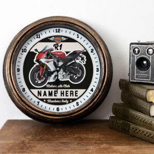 Personalised Motorcycle Wall Clock Yamaha R1 Biker Gift Motorbike Home Decor