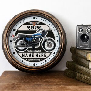 Personalised Motorcycle Wall Clock Yamaha RD250 Biker Gift Motorbike Home Decor