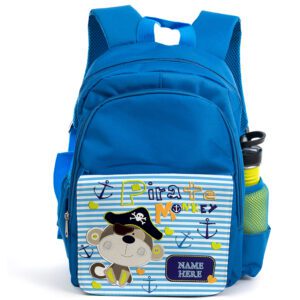 Personalised Pirate Cheeky Monkey Kids Blue Backpack ST134