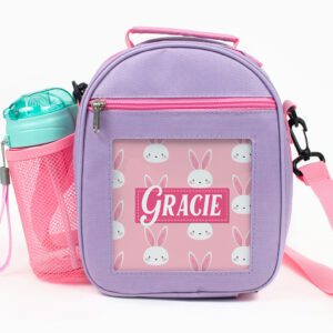Personalised Cute Bunny Purple Kids Lunch Bag PL10