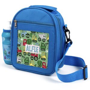 Personalised Digger Blue Kids Lunch Bag KK31